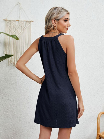 Eyelet Grecian Neck Mini Dress Carauana Store