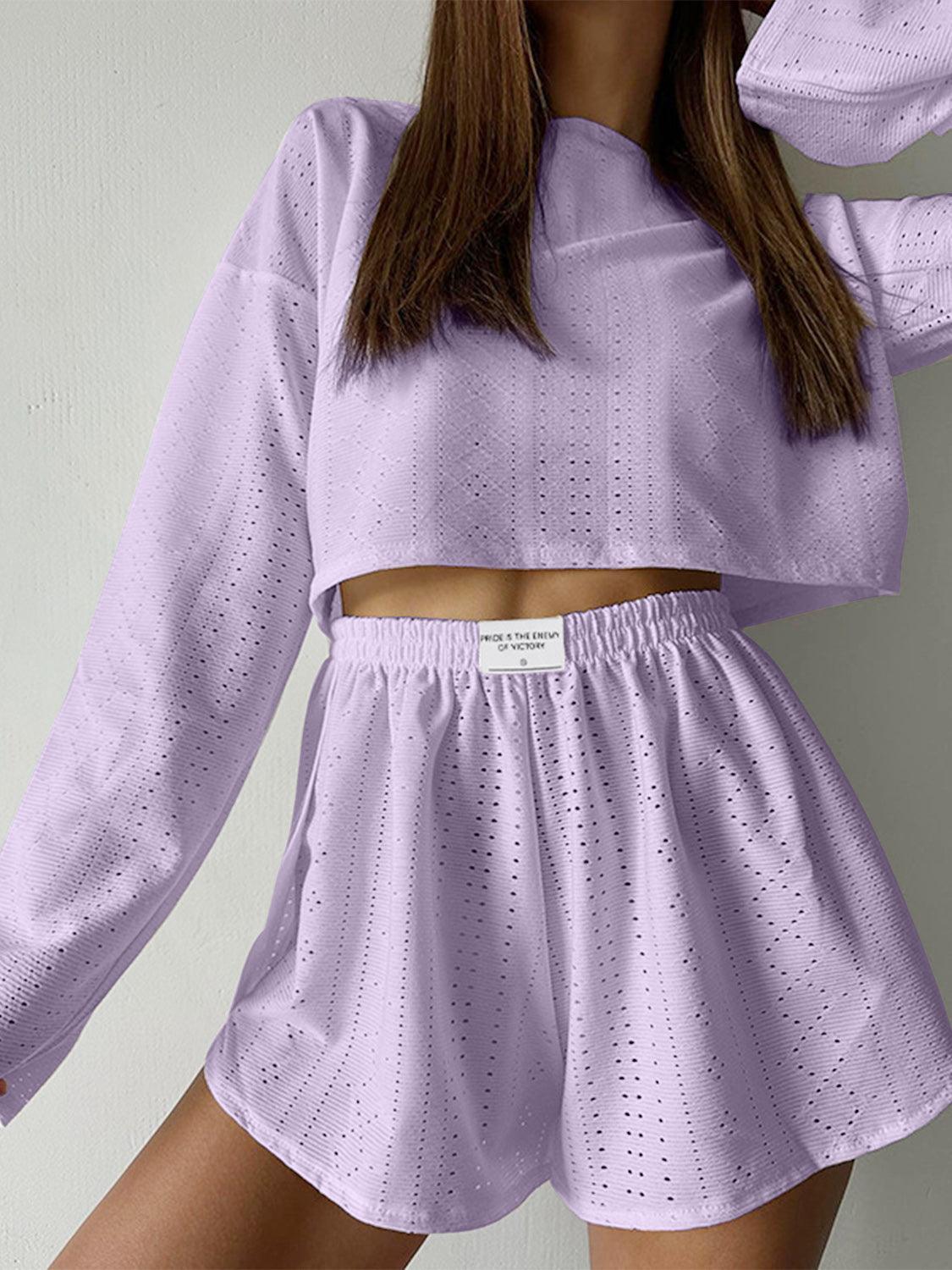 Eyelet Round Neck Top and Shorts Set Carauana Store
