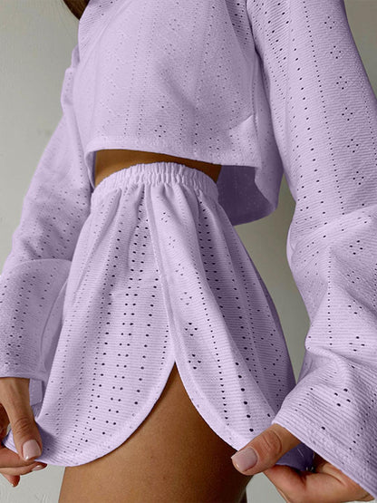 Eyelet Round Neck Top and Shorts Set Carauana Store