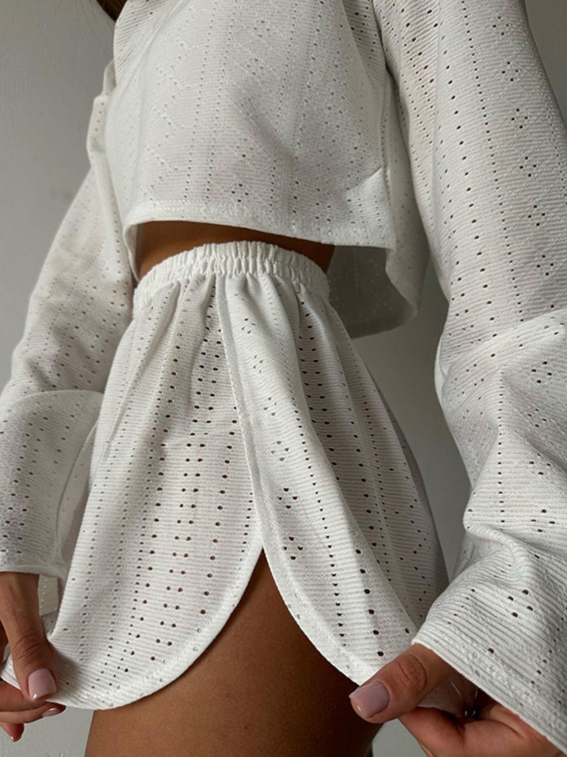 Eyelet Round Neck Top and Shorts Set Carauana Store