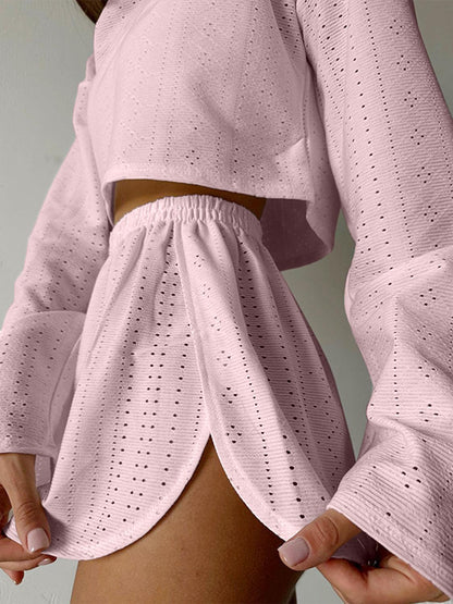 Eyelet Round Neck Top and Shorts Set Carauana Store