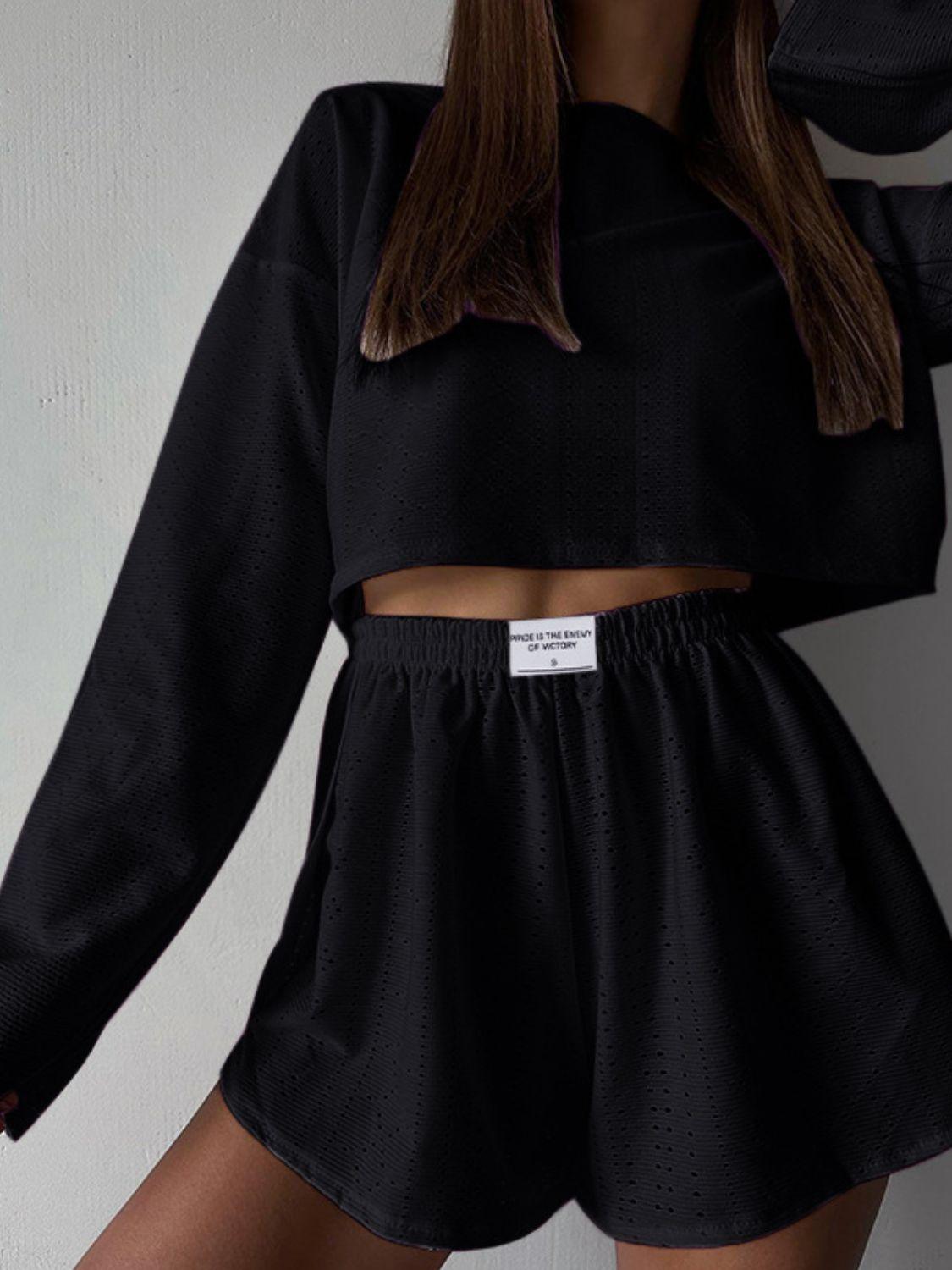 Eyelet Round Neck Top and Shorts Set Carauana Store