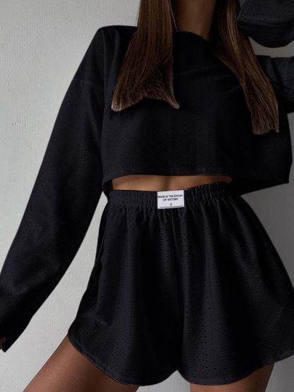 Eyelet Round Neck Top and Shorts Set Carauana Store