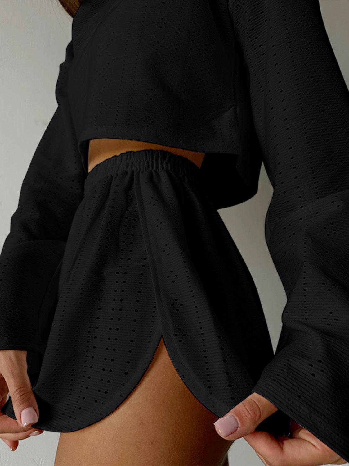 Eyelet Round Neck Top and Shorts Set Carauana Store