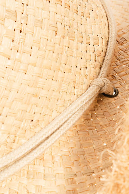 Fame Adjustable Strap Raw Hem Weave Hat Carauana Store