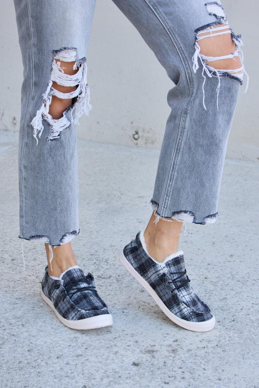 Forever Link Plaid Plush Flat Sneakers Carauana Store