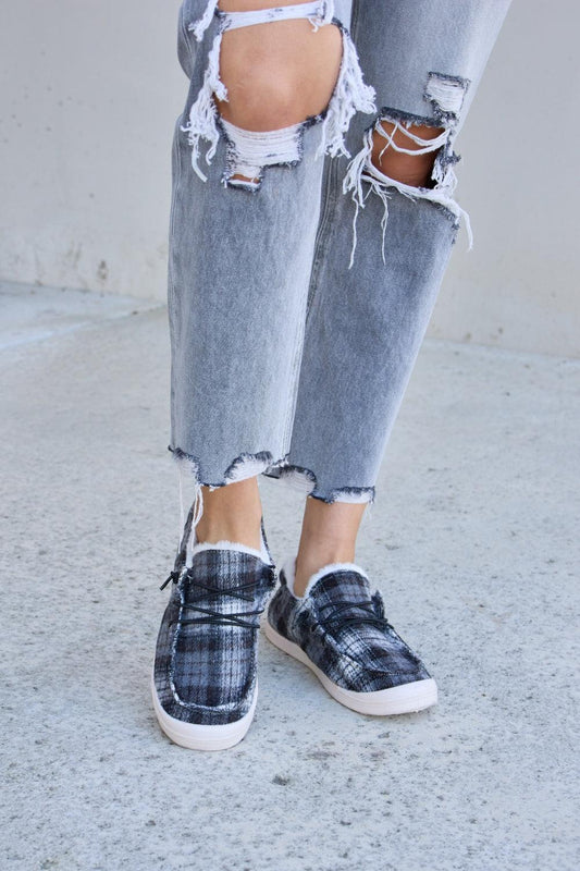 Forever Link Plaid Plush Flat Sneakers Carauana Store