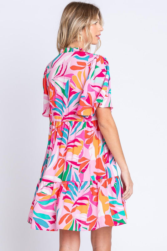 GeeGee Printed Short Sleeve Ruffle Hem Dress Carauana Store