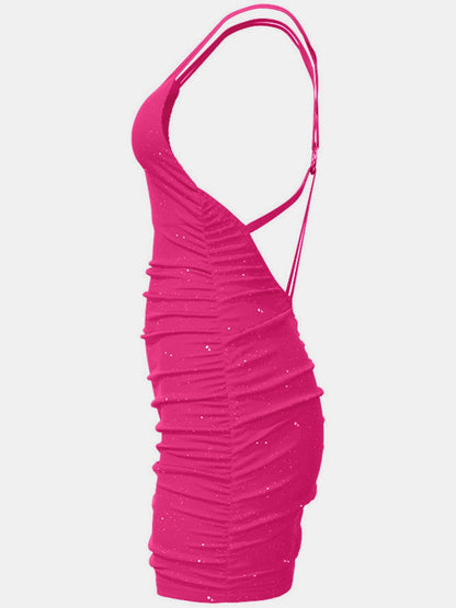 Glitter Double Spaghetti Straps Mini Dress Carauana Store