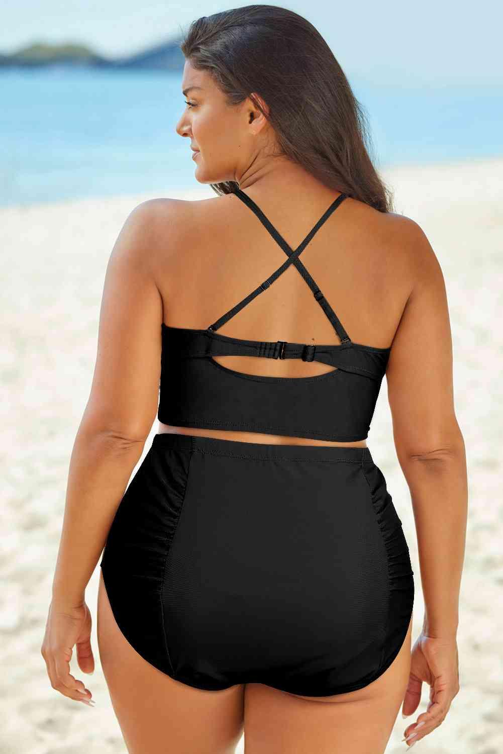 Halter Neck Crisscross Ruched Two-Piece Swimsuit Carauana Store