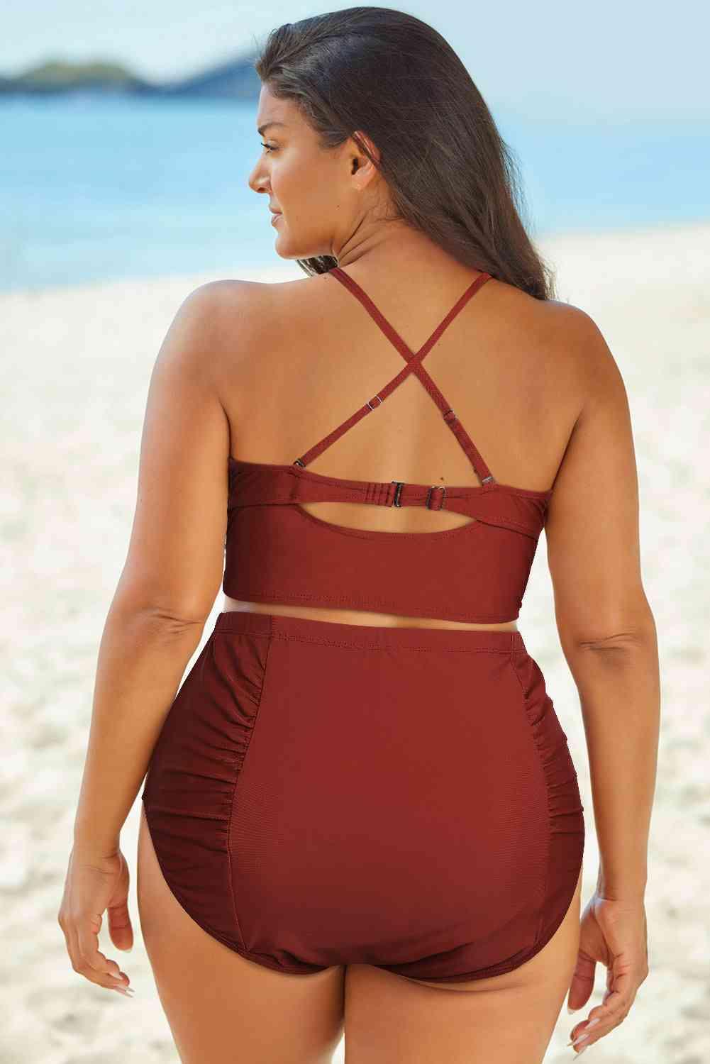 Halter Neck Crisscross Ruched Two-Piece Swimsuit Carauana Store