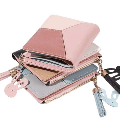 Portefeuille court à fermeture éclair en cuir PU pour femme ISKYBOB 