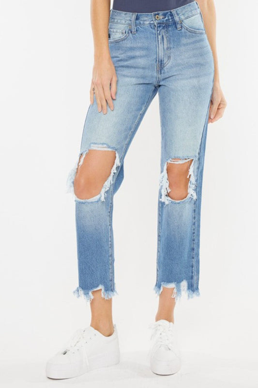 Kancan High Waist Chewed Up Straight Mom Jeans Carauana Store