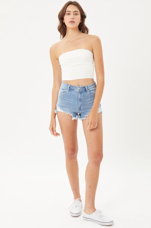 LOVE TREE Raw Hem Cat's Whisker Denim Shorts Carauana Store