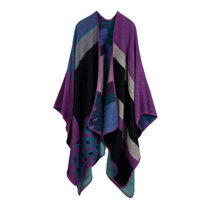 Lattice Women Travel Shawl Imitation Cashmere European National Style Fork Thickened Cloak Ponchos Capes Carauana Store