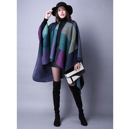 Lattice Women Travel Shawl Imitation Cashmere European National Style Fork Thickened Cloak Ponchos Capes Carauana Store