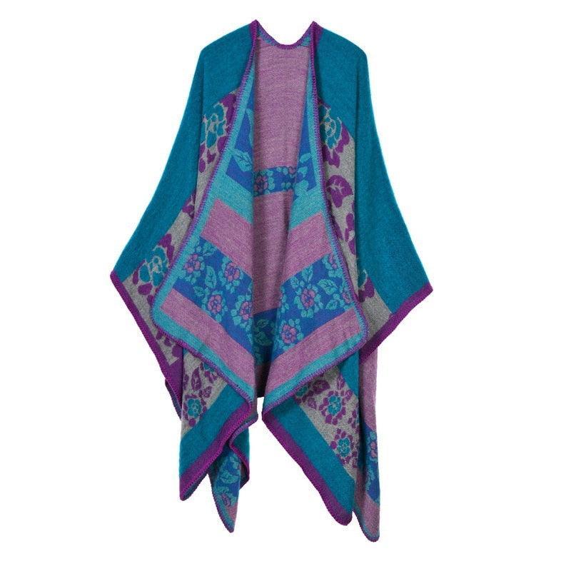 Lattice Women Travel Shawl Imitation Cashmere European National Style Fork Thickened Cloak Ponchos Capes Carauana Store