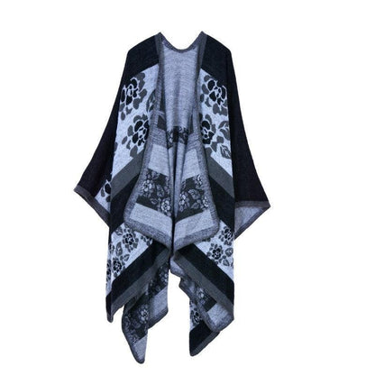 Lattice Women Travel Shawl Imitation Cashmere European National Style Fork Thickened Cloak Ponchos Capes Carauana Store