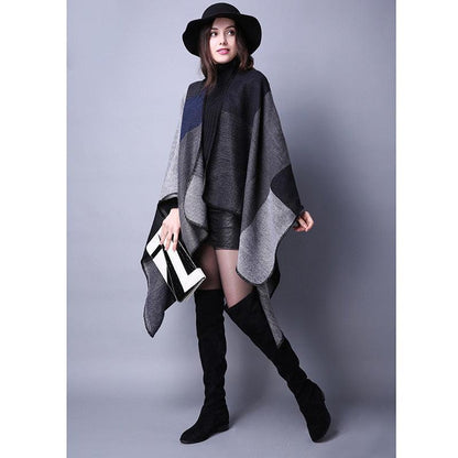 Lattice Women Travel Shawl Imitation Cashmere European National Style Fork Thickened Cloak Ponchos Capes Carauana Store