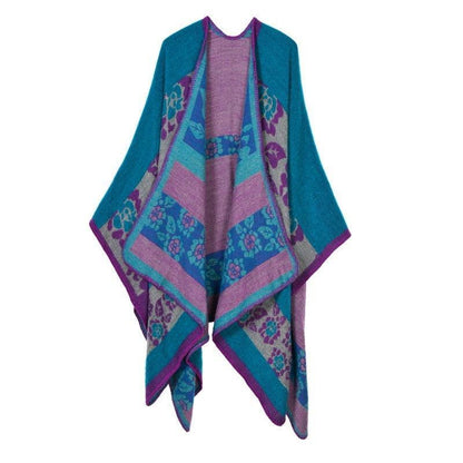 Lattice Women Travel Shawl Imitation Cashmere European National Style Fork Thickened Cloak Ponchos Capes Carauana Store