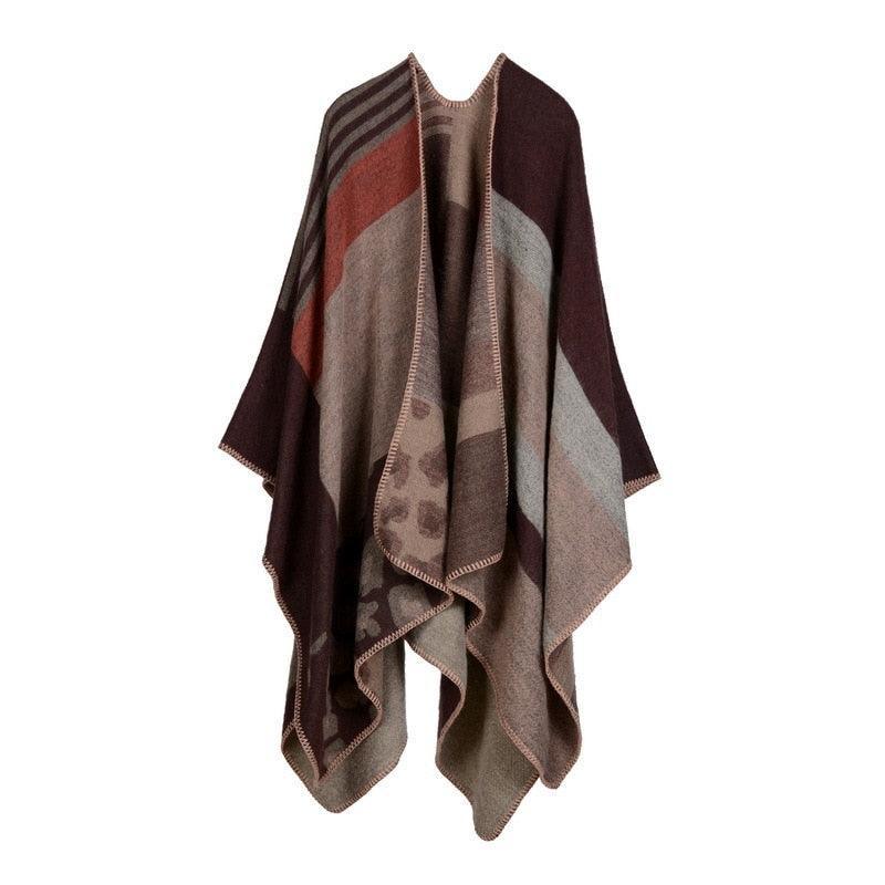 Lattice Women Travel Shawl Imitation Cashmere European National Style Fork Thickened Cloak Ponchos Capes Carauana Store