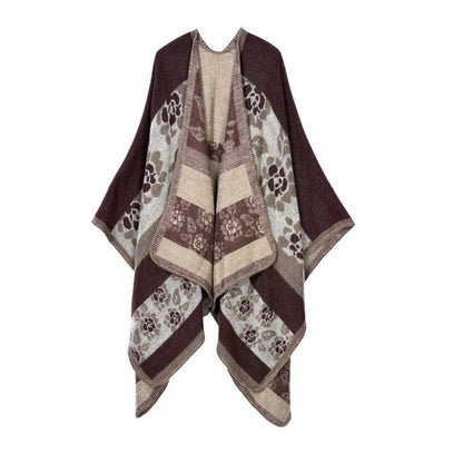 Lattice Women Travel Shawl Imitation Cashmere European National Style Fork Thickened Cloak Ponchos Capes Carauana Store