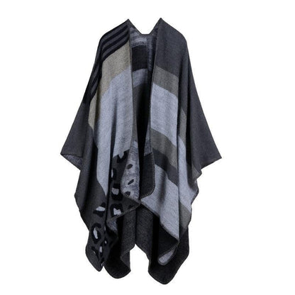 Lattice Women Travel Shawl Imitation Cashmere European National Style Fork Thickened Cloak Ponchos Capes Carauana Store