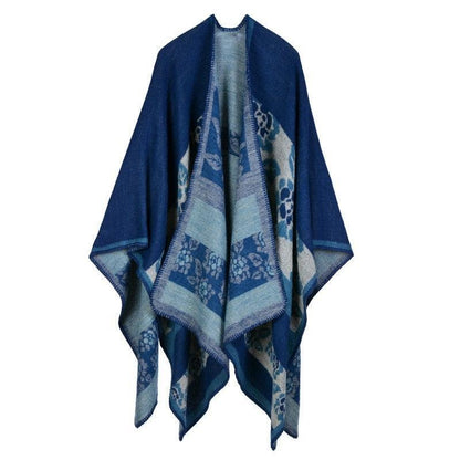Lattice Women Travel Shawl Imitation Cashmere European National Style Fork Thickened Cloak Ponchos Capes Carauana Store