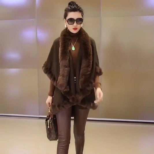 Loose Coat Faux Fox Fur Poncho Wool Coats Women Tassel Cloak Warm Outwear Carauana Store