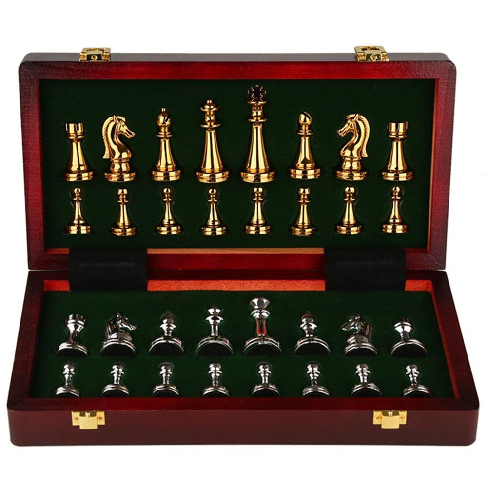 Luxury Metal Chess Pieces Wooden Chess Board Family Board Game Toys Indoor Decoration Carauana Store