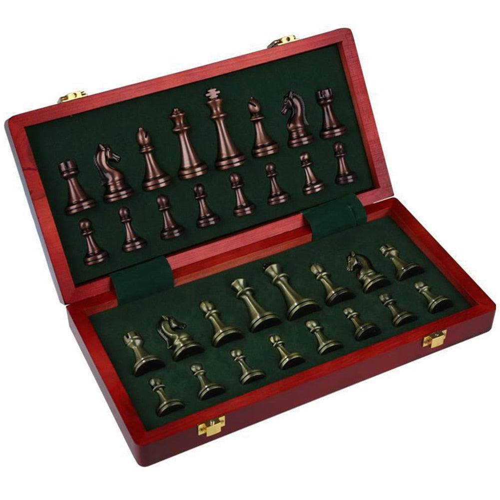 Luxury Metal Chess Pieces Wooden Chess Board Family Board Game Toys Indoor Decoration Carauana Store