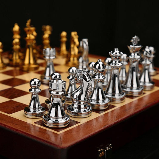 Luxury Metal Chess Pieces Wooden Chess Board Family Board Game Toys Indoor Decoration Carauana Store