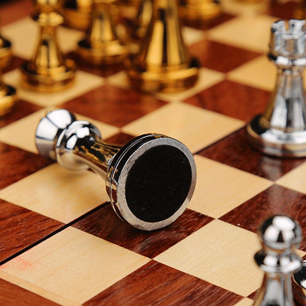 Luxury Metal Chess Pieces Wooden Chess Board Family Board Game Toys Indoor Decoration Carauana Store