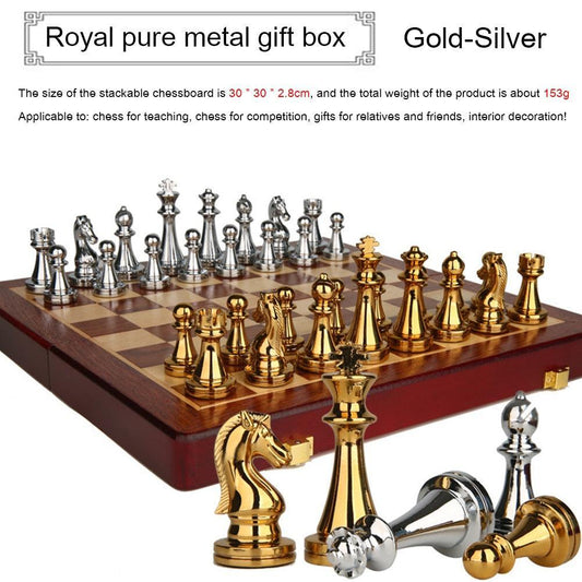 Luxury Metal Chess Pieces Wooden Chess Board Family Board Game Toys Indoor Decoration Carauana Store