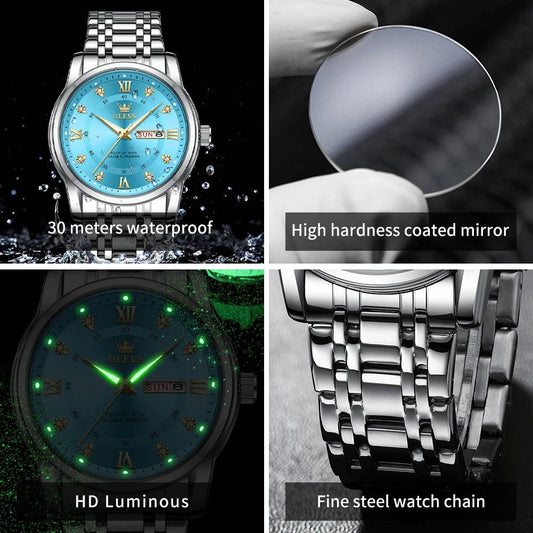 Luxury Top Brand OLEVS Quartz Watch for Men Stainless Steel Waterproof Watches Classic Business Men's Wristwatch (Exclusive New) Carauana Store
