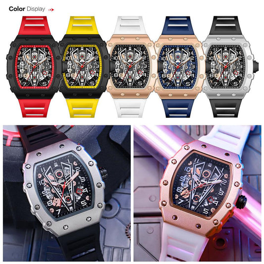 MEGIR Tonneau Dial Sport Watch For Men Fashion Waterproof Quartz Wristwatches Auto Date Luminous Silicone Strap 9006 Carauana Store