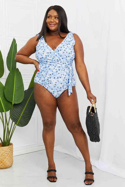 Marina West Swim Full Size Float On Ruffle Faux Wrap One-Piece in Blossom Blue Carauana Store