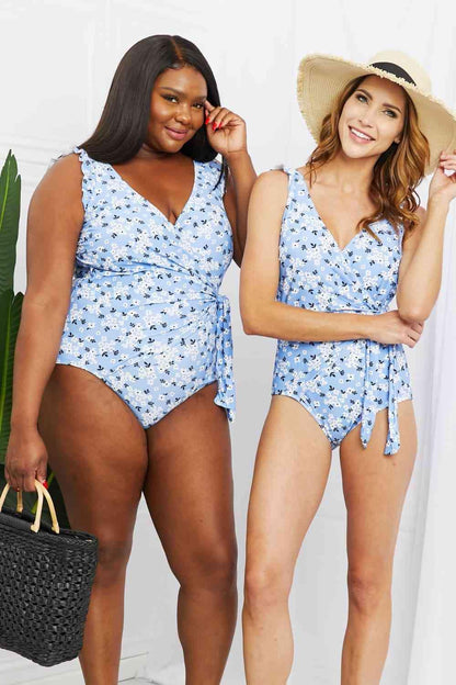 Marina West Swim Full Size Float On Ruffle Faux Wrap One-Piece in Blossom Blue Carauana Store