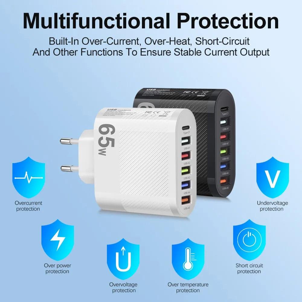 Mobile Phone Charger | Fast Charging | 5USB+Type-C Carauana Store