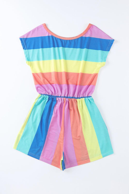 Multicolored Stripe Round Neck Romper Carauana Store