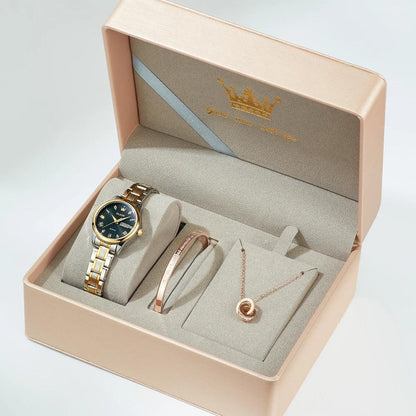 OLEVS 5567 Classic Quartz Watch for Women Set Elegant Dress Luminous Waterproof Week Date Clock Stainless Steel Wristwatch Gift Carauana Store