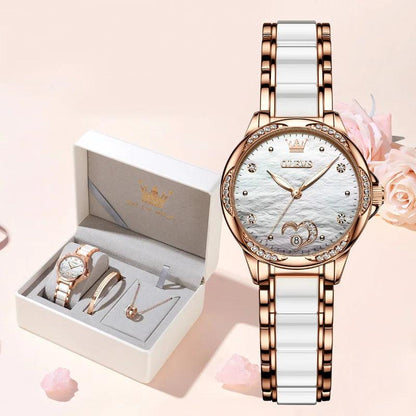 OLEVS Ceramic Band Automatic Self-Wind Watch | Fashionable & Durable with Diver Function and 5Bar Water Resistance Elegant Ladies Watch Set 6631 Carauana Store