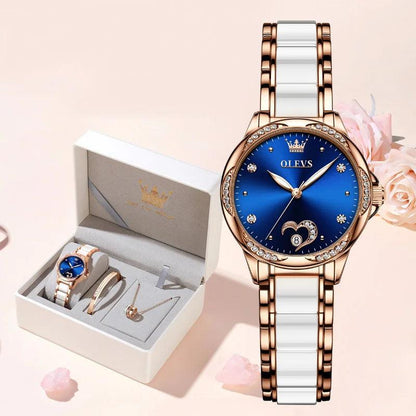 OLEVS Ceramic Band Automatic Self-Wind Watch | Fashionable & Durable with Diver Function and 5Bar Water Resistance Elegant Ladies Watch Set 6631 Carauana Store
