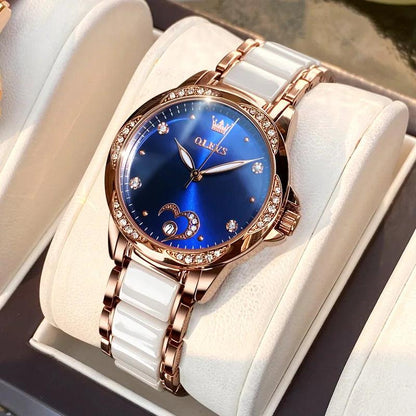 OLEVS Ceramic Band Automatic Self-Wind Watch | Fashionable & Durable with Diver Function and 5Bar Water Resistance Elegant Ladies Watch Set 6631 Carauana Store