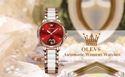 OLEVS Ceramic Band Automatic Self-Wind Watch | Fashionable & Durable with Diver Function and 5Bar Water Resistance Elegant Ladies Watch Set 6631 Carauana Store
