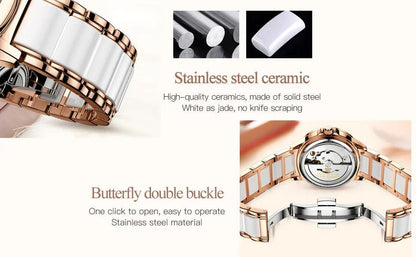 OLEVS Ceramic Band Automatic Self-Wind Watch | Fashionable & Durable with Diver Function and 5Bar Water Resistance Elegant Ladies Watch Set 6631 Carauana Store
