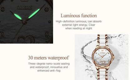 OLEVS Ceramic Band Automatic Self-Wind Watch | Fashionable & Durable with Diver Function and 5Bar Water Resistance Elegant Ladies Watch Set 6631 Carauana Store