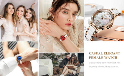 OLEVS Ceramic Band Automatic Self-Wind Watch | Fashionable & Durable with Diver Function and 5Bar Water Resistance Elegant Ladies Watch Set 6631 Carauana Store