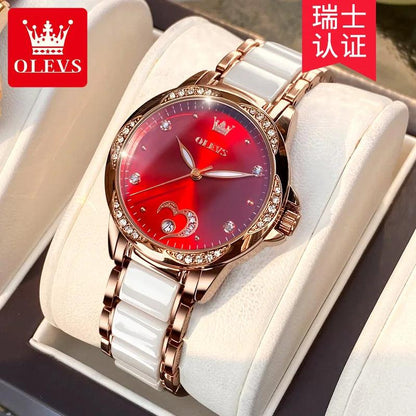 OLEVS Ceramic Band Automatic Self-Wind Watch | Fashionable & Durable with Diver Function and 5Bar Water Resistance Elegant Ladies Watch Set 6631 Carauana Store