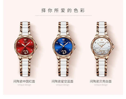 OLEVS Ceramic Band Automatic Self-Wind Watch | Fashionable & Durable with Diver Function and 5Bar Water Resistance Elegant Ladies Watch Set 6631 Carauana Store
